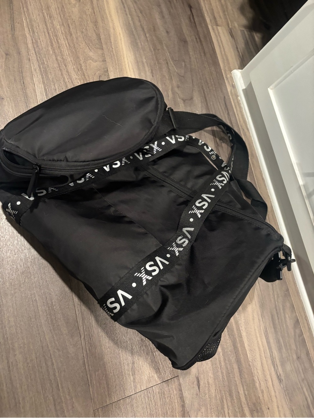Victoria's Secret Black Duffel Bag with VS Logo Strap